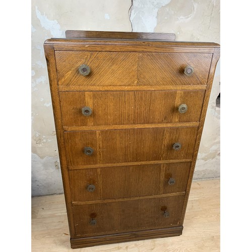 112 - A TALL 5 DRAWER OAK CHEST OF DRAWERS