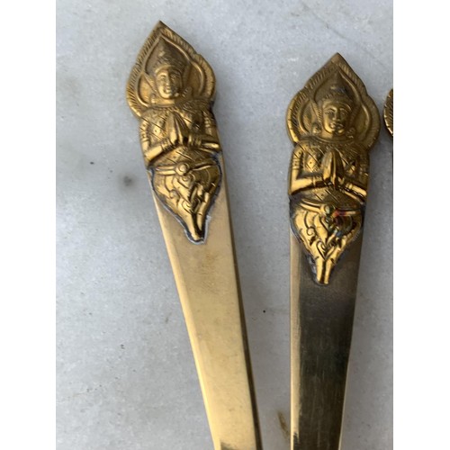 174 - 40 PIECE STAR OF SIAM BRASS CUTLERY WITH BUDHHA HANDLES