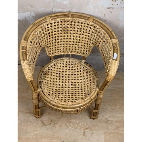 178 - A RETRO BAMBOO AND WICKER ARMCHAIR