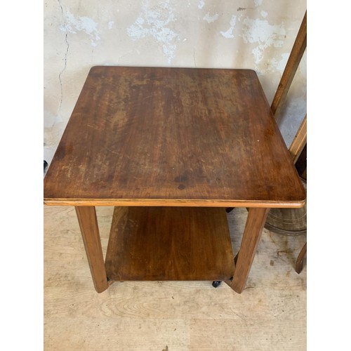 193 - 2 MAHOGANY SIDE TABLE/TROLLEYS & AN ANTIQUR MAHOGANY PLANTSTAND