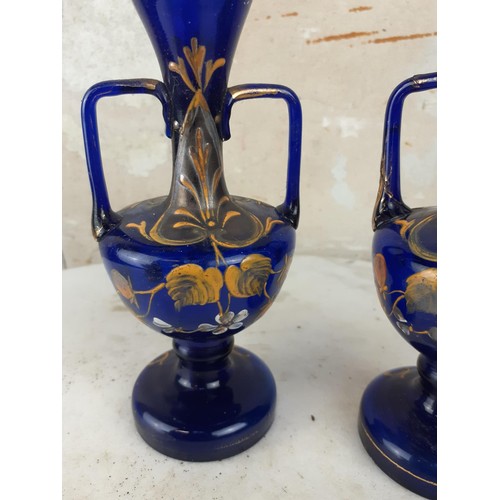 86 - A PAIR OF BRISTOL BLUE URNS  6