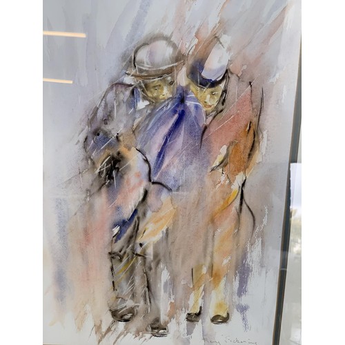 105 - THE BUSKERS A WATER COLOUR BY MARY PICKERING 19.5X28