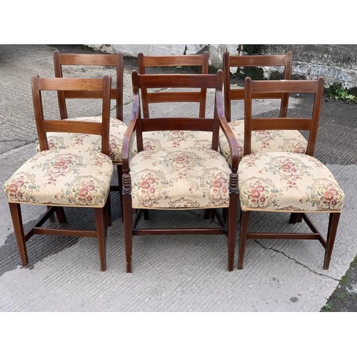 154 - A SET OF 5 GEORGIAN SHERIDAN CHAIRS & 1 MATCHING CARVIER CHAIR