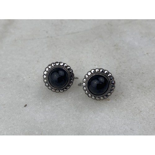 240 - SILVER MARCASITE AND BLACK ONYX SET EARRINGS