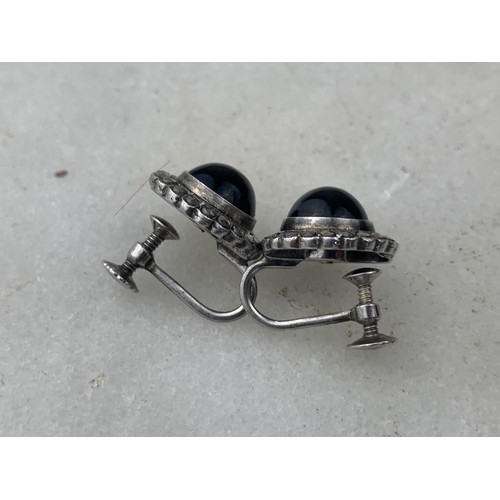 240 - SILVER MARCASITE AND BLACK ONYX SET EARRINGS