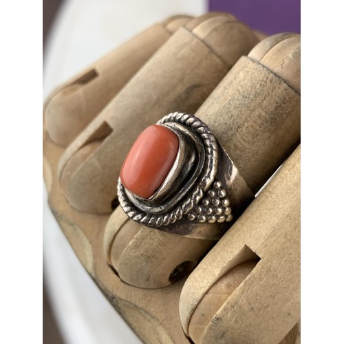 278 - A CORAL SET SILVER RING SIZE O/P