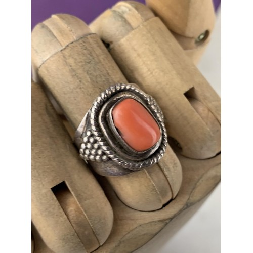 278 - A CORAL SET SILVER RING SIZE O/P