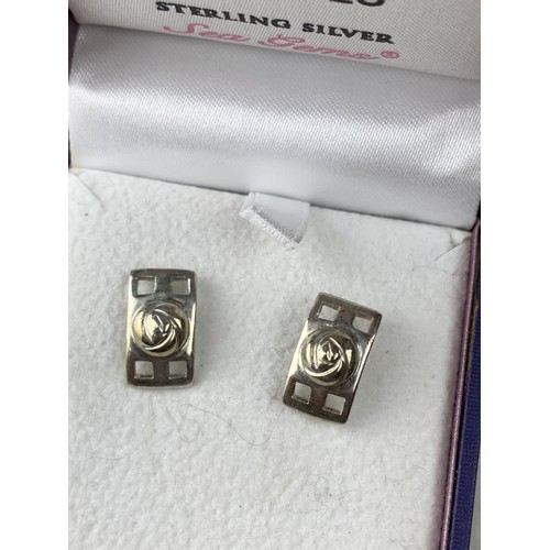 282 - A PAIR OF SILVER EARRINGS OF MACKINTOSH DESIGN