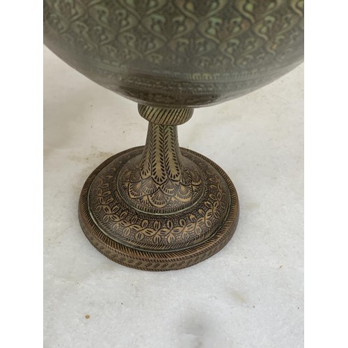 317 - A PAIR OF INDIAN BRASS URNS AND LIDS 13