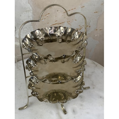 343 - A 3 TIER EPNS CAKESTAND WITH A PIERCED PATTERN