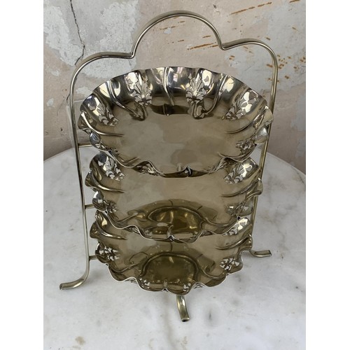 343 - A 3 TIER EPNS CAKESTAND WITH A PIERCED PATTERN