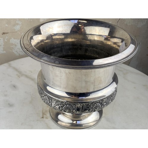 347 - A SILVER PLATED EMBOSSED CHAMPAYNE BUCKET BY WALKER & HALL