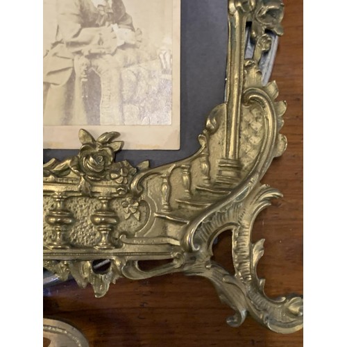 349 - VERY ORNATE DOUBLE ANTIQUE BRASS PHOTO FRAME 12 X 10