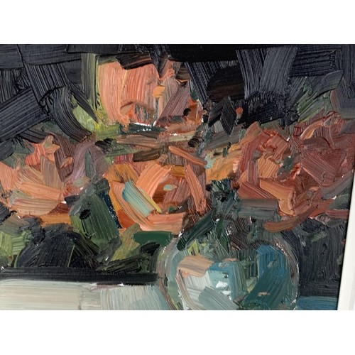 361 - FLOWERS IN A VASE AN OIL PAINTING BY VIVAK MANDALIA 18X18