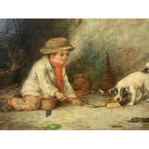 363 - A 19c OIL ON CANVAS IN GILT FRAME  OF BOY AND DOG 16X13