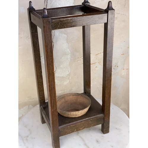 387 - AN ANTIQUE STICK STAND WITH A TEROCCA BOWL 24