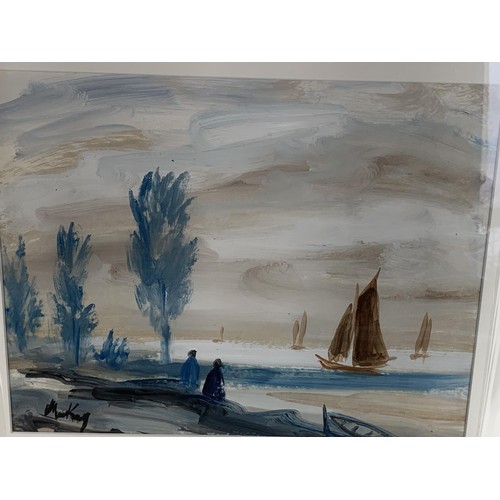 583 - A MARKEY ROBINSON (GOUACHE) WATCHING THE BOAT RETURN 17X19