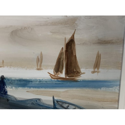 583 - A MARKEY ROBINSON (GOUACHE) WATCHING THE BOAT RETURN 17X19