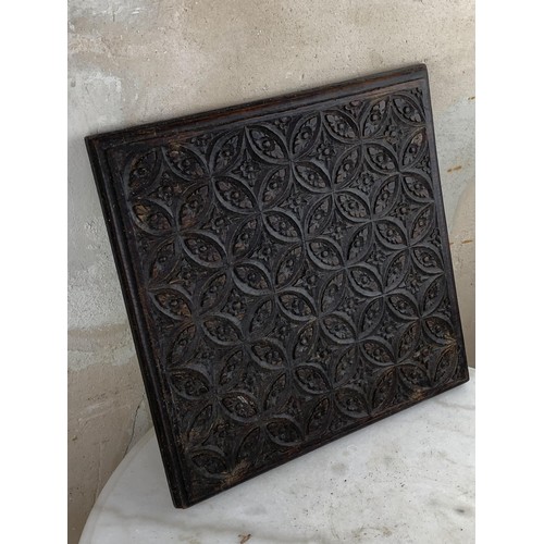 477 - A HEAVY CARVED OAK HANGING PANEL 14