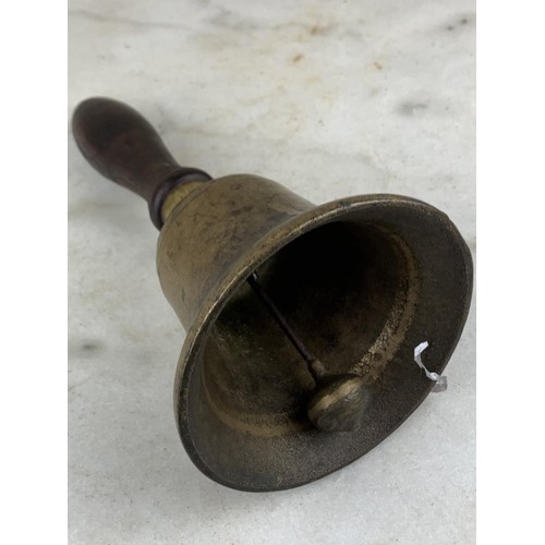 480 - A 2nd WORLD WAR, AIR RAID BELL BRASS WITH WOODEN HANDLE 10