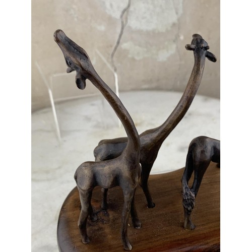 488 - BRONZE GIRAFFE GROUP ON WOODEN BASE 7