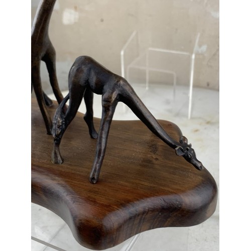 488 - BRONZE GIRAFFE GROUP ON WOODEN BASE 7