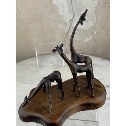 488 - BRONZE GIRAFFE GROUP ON WOODEN BASE 7