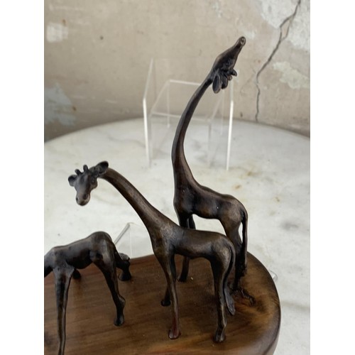 488 - BRONZE GIRAFFE GROUP ON WOODEN BASE 7