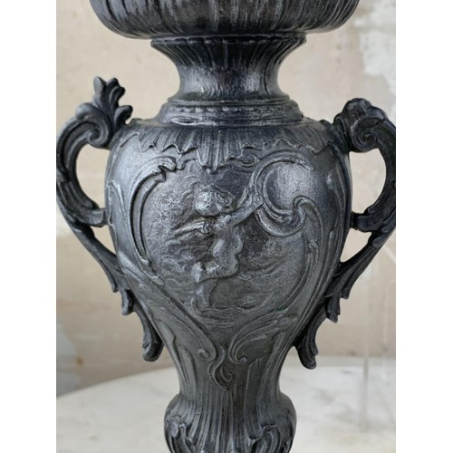 494 - PAIR OF PEWTER 2 HANDLED VASE WITH CHERUBS 11