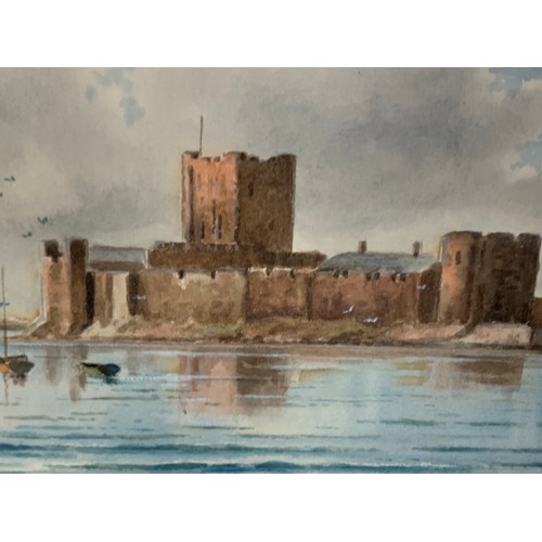 43 - A WATER COLOUR OF CARRICKFERGUS CASTLE BY GEORGE FARRELL 15 x 23”