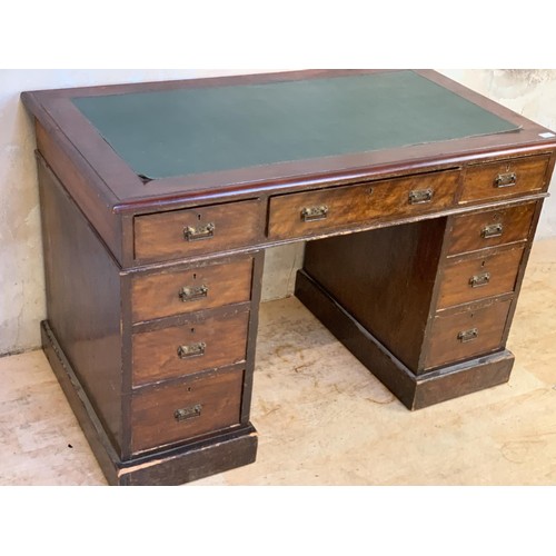 555 - A NEAT SIZED LEATHER TOPPED TWIN PEDESTAL DESK LATE VICTORIAN  MEASURES 45 x 25 1/2 x 29