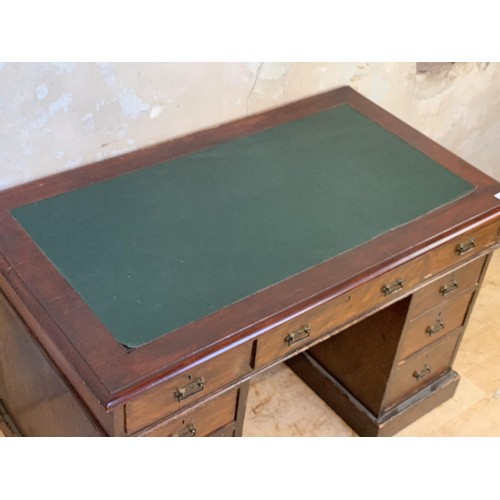 555 - A NEAT SIZED LEATHER TOPPED TWIN PEDESTAL DESK LATE VICTORIAN  MEASURES 45 x 25 1/2 x 29