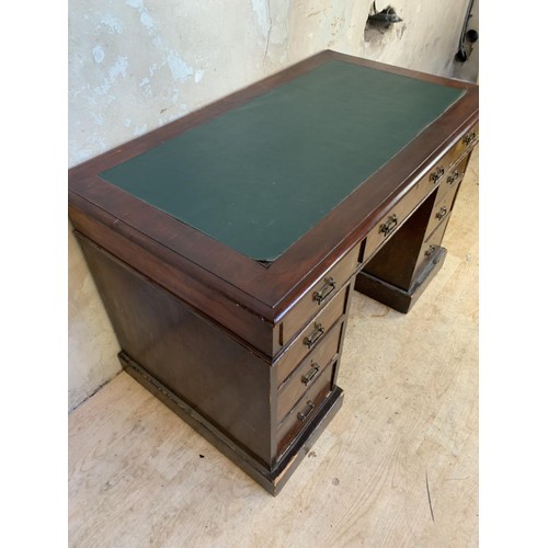 555 - A NEAT SIZED LEATHER TOPPED TWIN PEDESTAL DESK LATE VICTORIAN  MEASURES 45 x 25 1/2 x 29