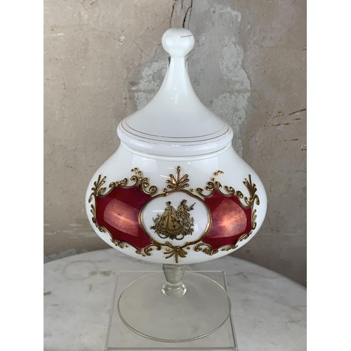 707 - A MILK GLASS URN & LID 12