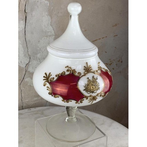 707 - A MILK GLASS URN & LID 12