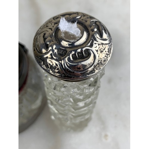 78 - OLD GLASS INKWELL AND SILVER TOP BOTTLE