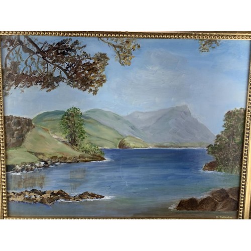 698 - A GILT FRAMED OIL PAINTING OF LOUGH FEE AND MAAMTURK MOUNTAINS 
 CONNEMARA