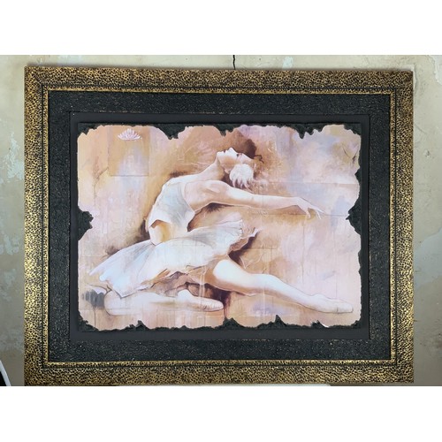 700A - AN UNUSAL BALLERINA PRINT MOUNTED ON PLASTERBOARD IN ORNATE GILT FRAME MEASURE 34 x 42