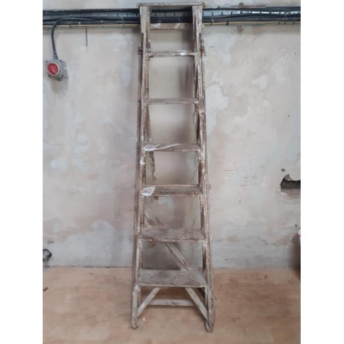 9 - A SET OF VINTAGE WOODEN STEP  LADDERS