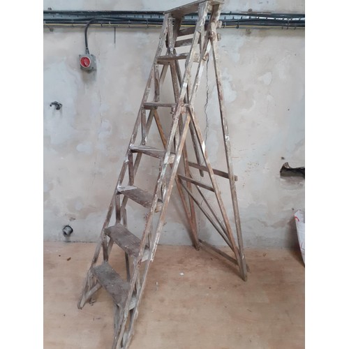 9 - A SET OF VINTAGE WOODEN STEP  LADDERS