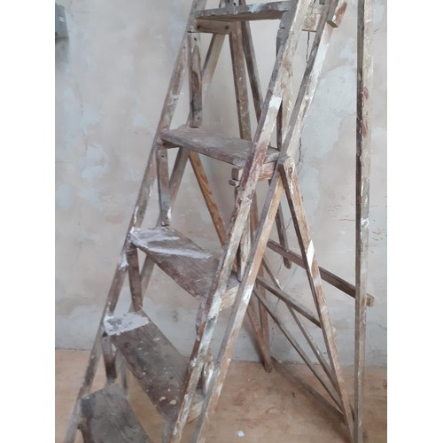 9 - A SET OF VINTAGE WOODEN STEP  LADDERS