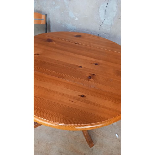 10 - PINE DROP LEAF DINING TABLE AND 2 BEECH AND CHROME CHAIRS