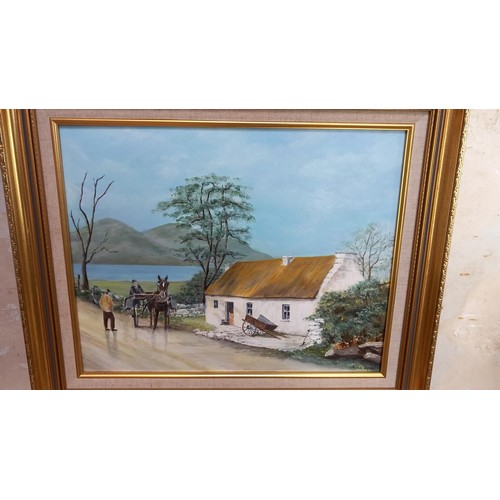 22 - 2 ACRYLICS ON BOARD IRISH COTTAGE SCENES BY ANGELA LIPSETT