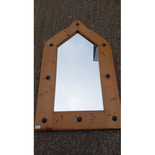 53 - MEXICAN PINE ARCHED MIRROR 46 X 28