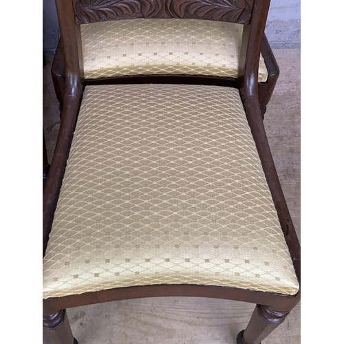 60 - A SET OF 4 QUALITY ANTIQUE BARBACK CARVED CHAIRS FINISHED IN A RICH GOLD FABRIC