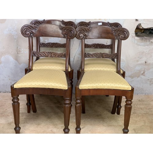 60 - A SET OF 4 QUALITY ANTIQUE BARBACK CARVED CHAIRS FINISHED IN A RICH GOLD FABRIC