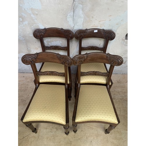 60 - A SET OF 4 QUALITY ANTIQUE BARBACK CARVED CHAIRS FINISHED IN A RICH GOLD FABRIC