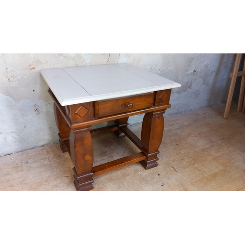 15 - PAINTED STAINED PINE 1 DRAWER LAMP TABLE