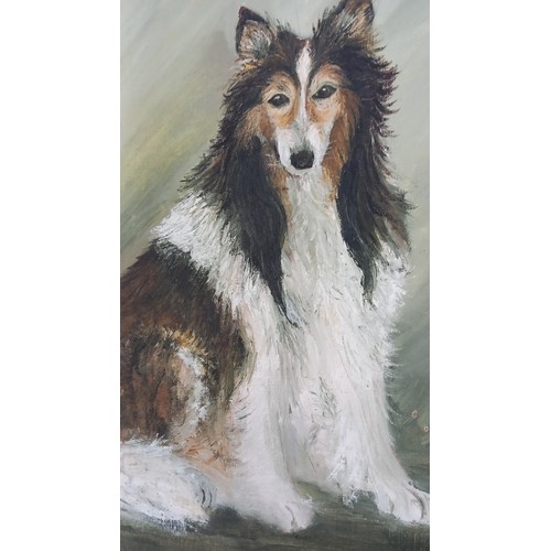 55 - AN OIL ON PANEL OF A COLLIE DOG 16X12