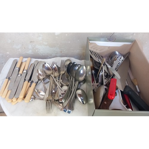 149 - 2 BOXES OF MIXED CUTLERY TO INCUDE BONE HANDLED